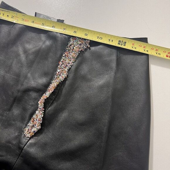 Y2K Genuine Leather Skirt Womens Asymmetric Beaded Front Slit Black Size 6 - Picture 7 of 9